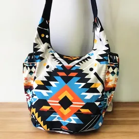 White and Black Native Design Crossbody Bag