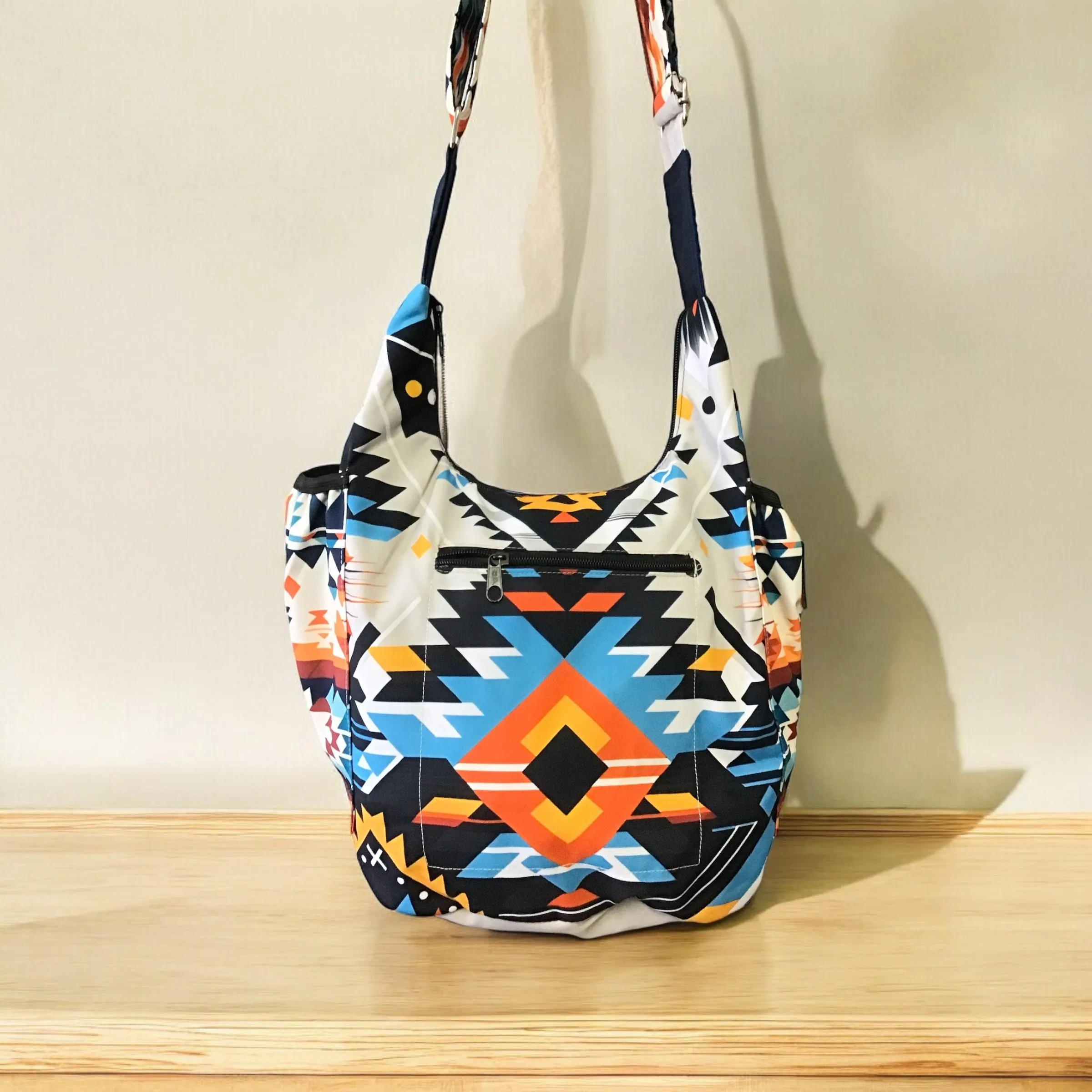 White and Black Native Design Crossbody Bag