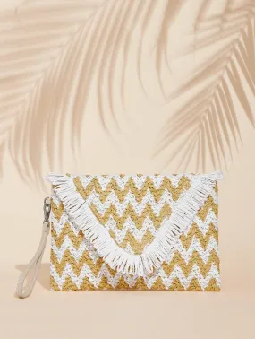 White Zigzag Straw Clutch Bag