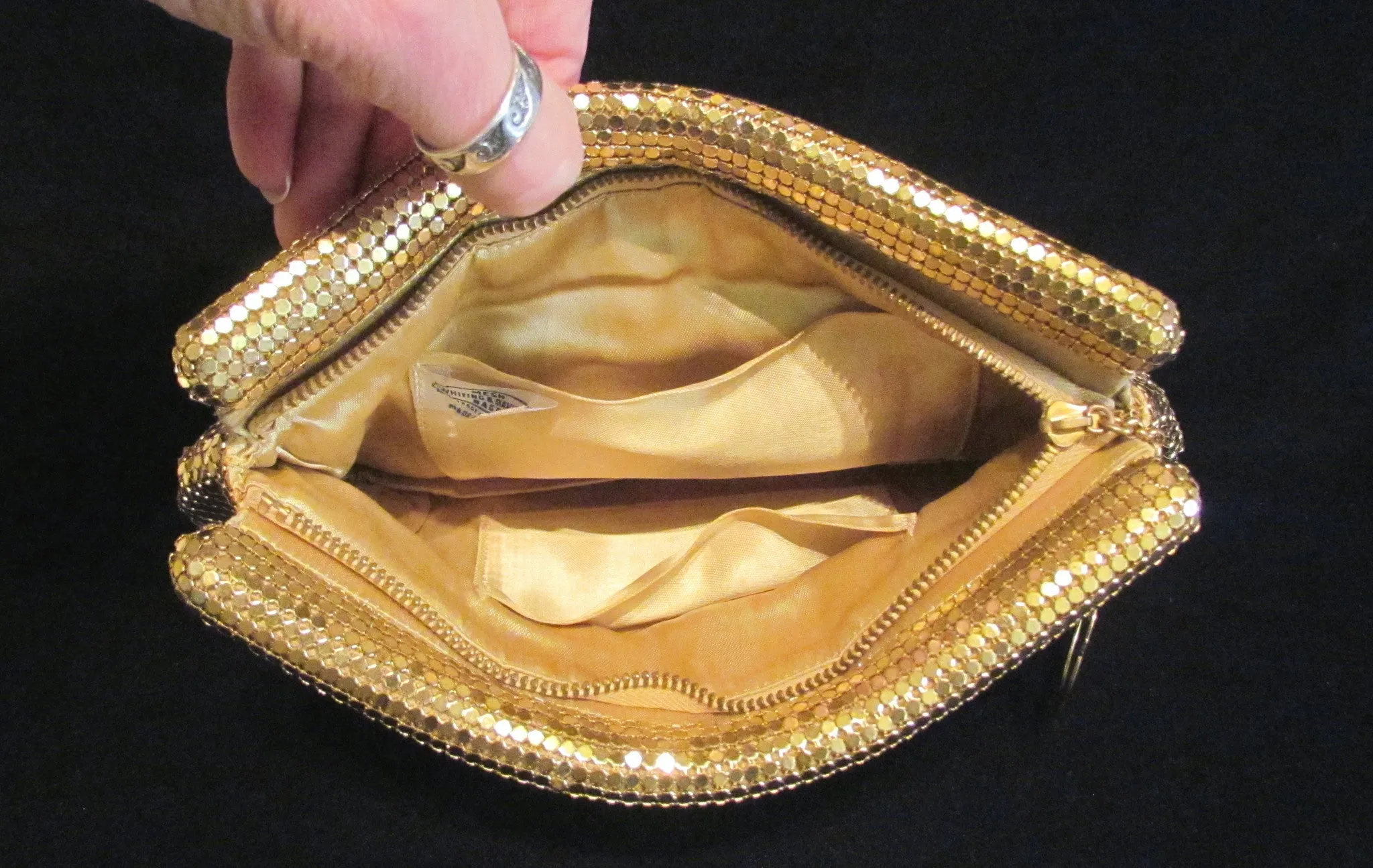 Whiting Davis Gold Mesh Clutch Purse 1940s Formal Evening Bag Unused Mint Condition