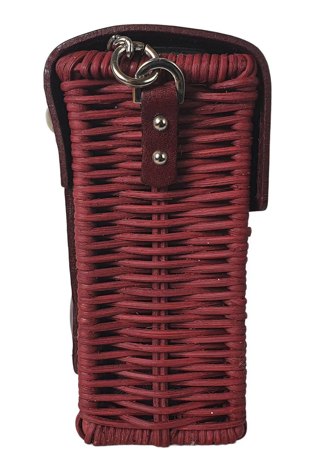 WICKER WINGS Mini Shou Leather Trim Burgundy Crossbody Bag (S)