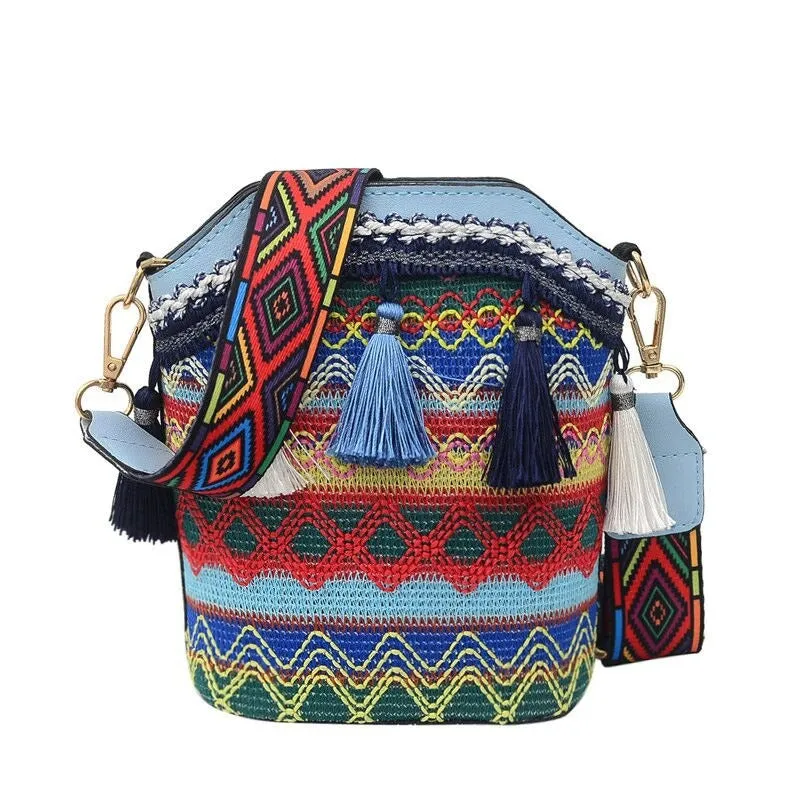 Women's Colorful Print Tassel Crossbody Bag