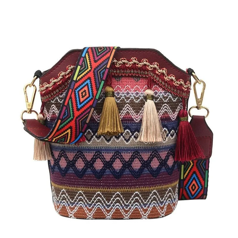 Women's Colorful Print Tassel Crossbody Bag