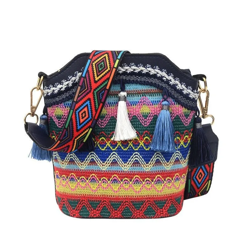 Women's Colorful Print Tassel Crossbody Bag