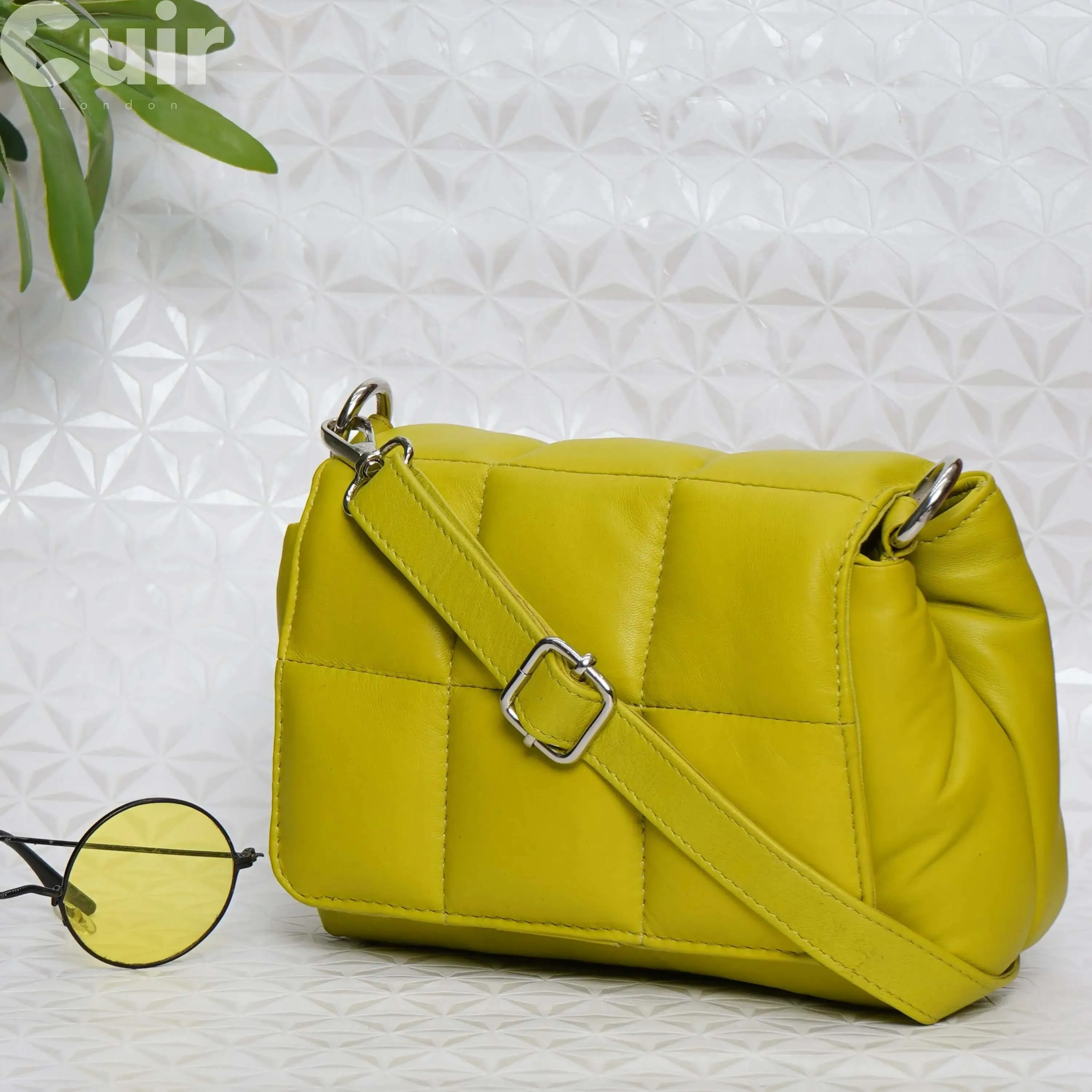 Women's Lime Green Genuine Leather Crossbody Bag | 15x20x8cm