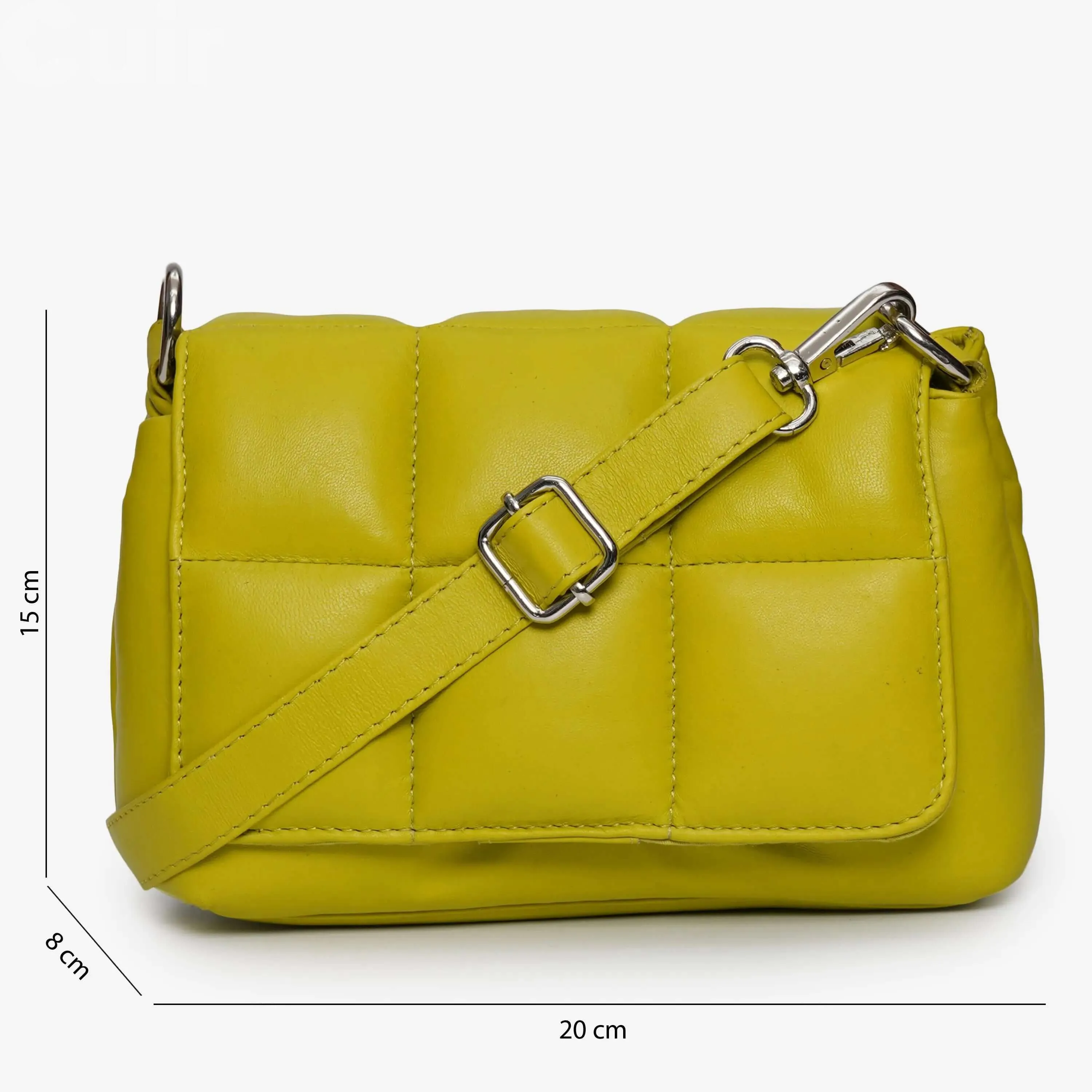 Women's Lime Green Genuine Leather Crossbody Bag | 15x20x8cm