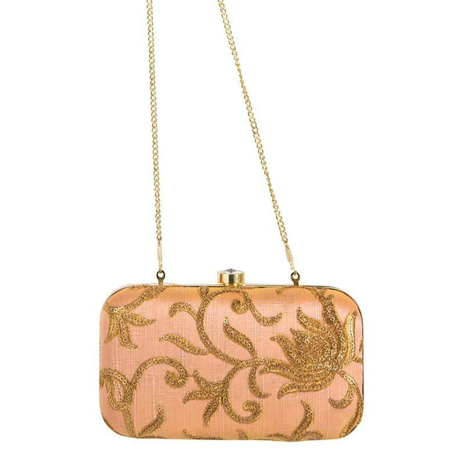 Women's Stylish Gold and Peach Party Wear Latest Design Clutch