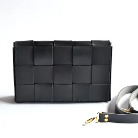 Woven Clutch   Crossbody Bag - Black Leather