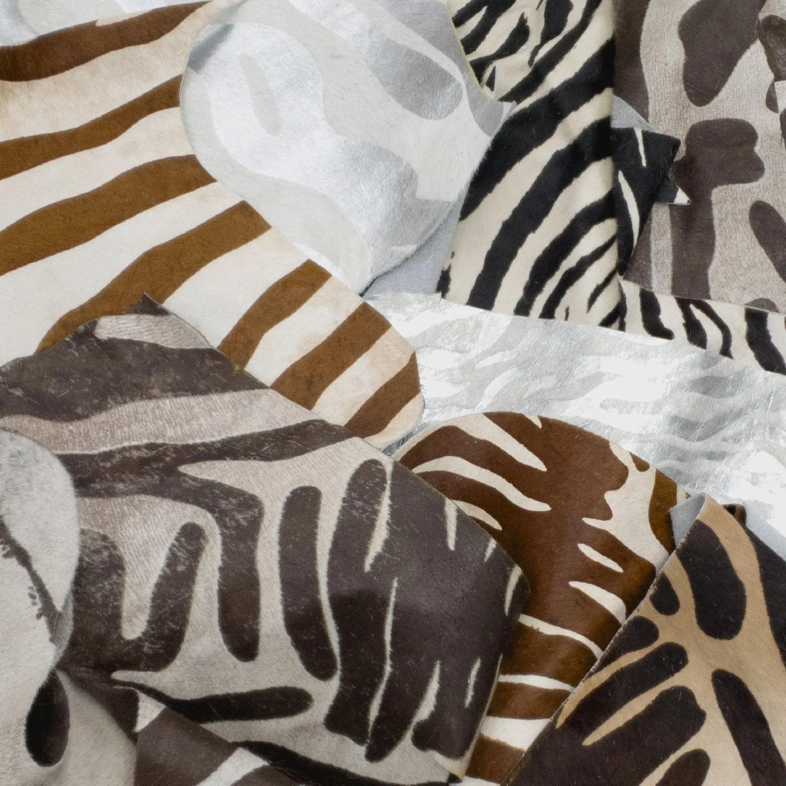 Zebra Print Hair On Cow, Scrap Mix, 1-3 oz 1 pound Bag