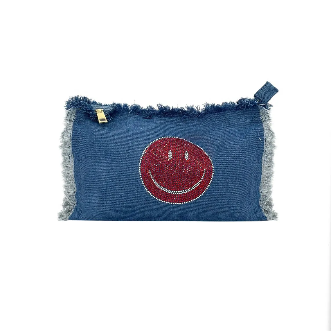 Zip Up Red Smile Fringe Canvas Pouch