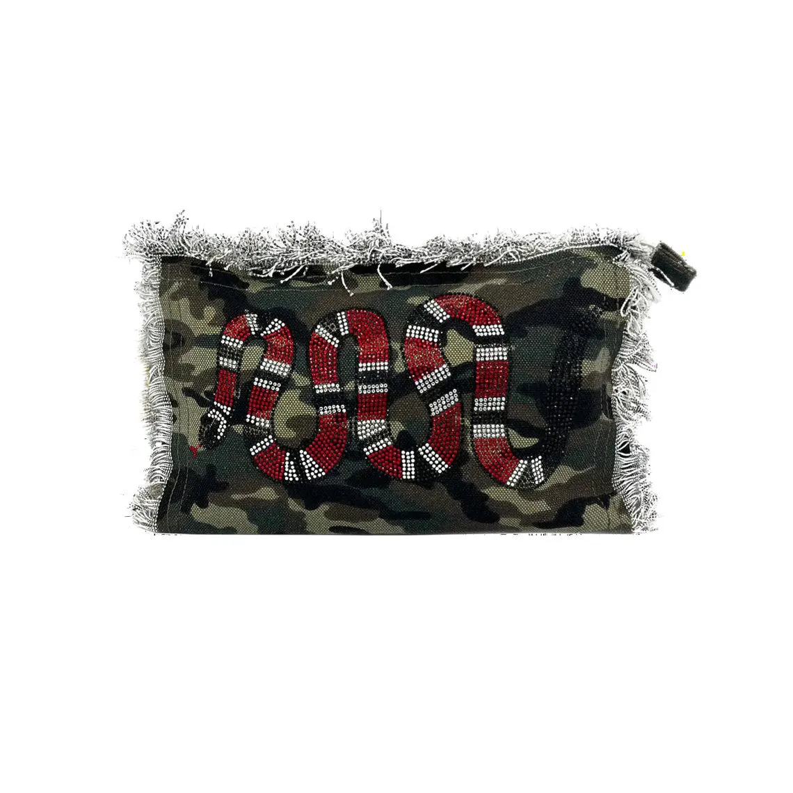 Zip Up Snake Fringe Canvas Pouch