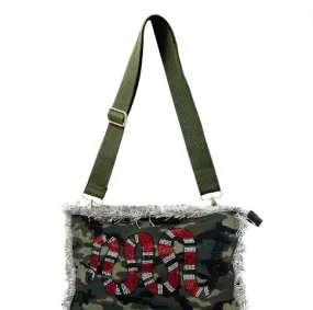 Zip Up Snake Fringe Canvas Pouch